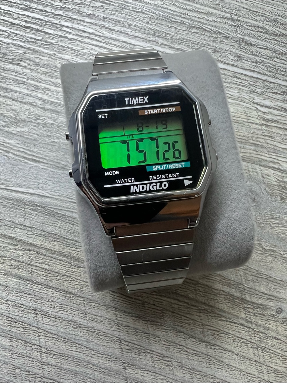 Timex Silver Digital Indiglo Watch with Green Display